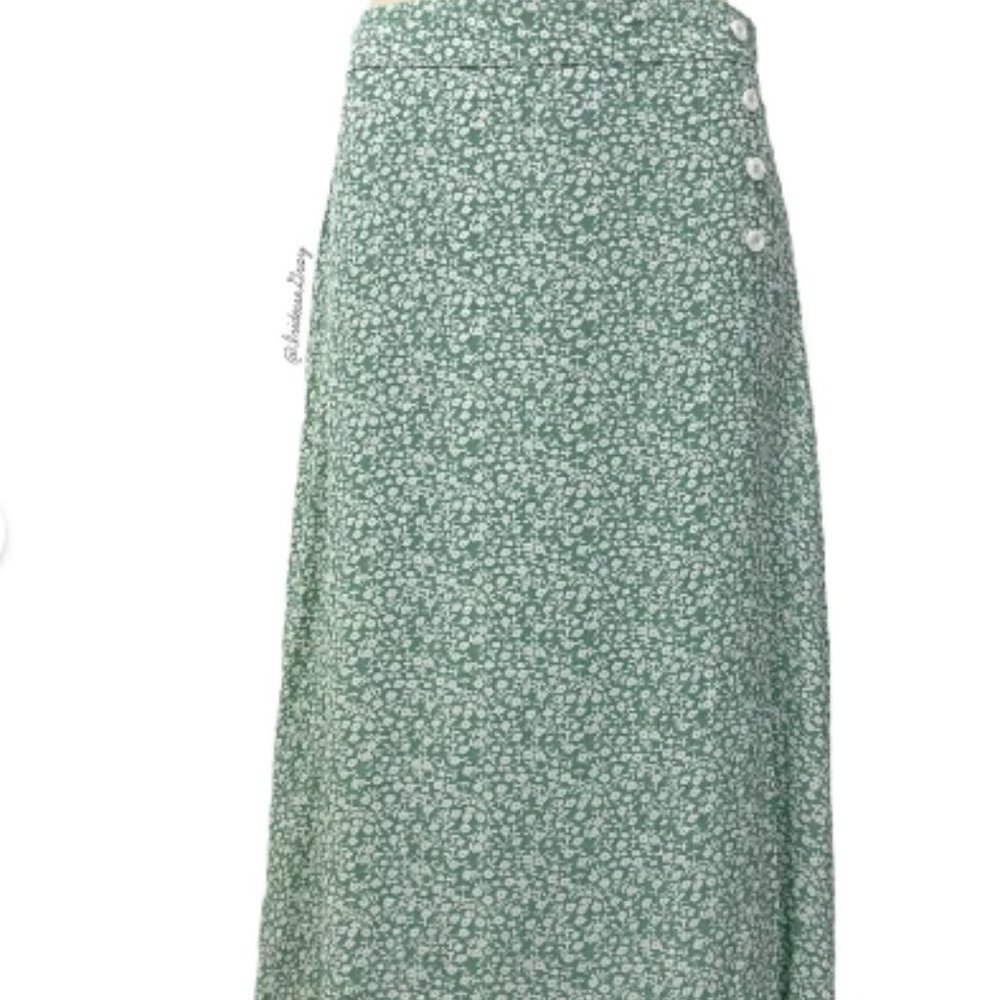 Faithfull the Brand Green Floral Midi Skirt